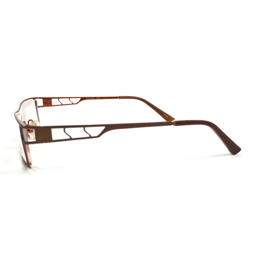 Bellagio Eyeglasses Frames C-01 B460 Brown Orange Rectangle Semi Rim 50-18-135